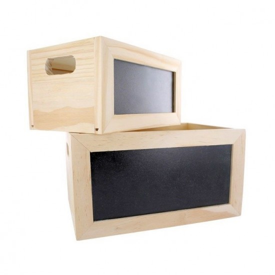Set 2 cutii depozitare din lemn cu tabla de scris cu creta