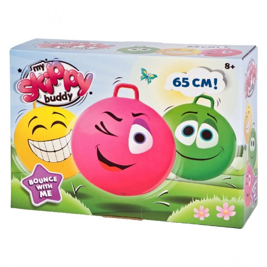 Minge gonflabila de sarit, pentru copii, model smiley face roz, 65 cm 