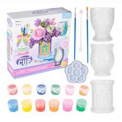 Set de vase din portelan pentru pictat, cu pensule si vopsele incluse 