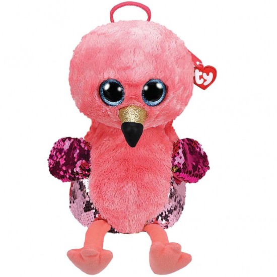 Rucsac pentru copii, cu paiete reversibile TY, Flamingo Gilda, 33 cm, roz