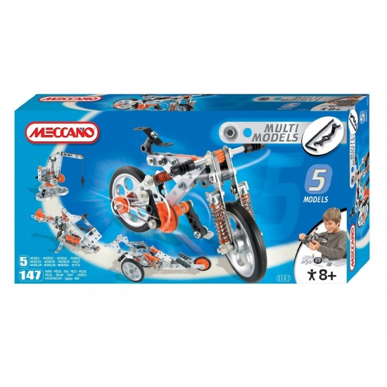 Set constructie 5 in 1 (Elicopter, Macara, Bicicleta) - Meccano