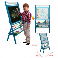 Tabla de scris premium 2 in 1, fete rotative, pentru copii - albastra
