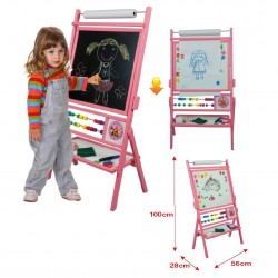 Tabla de scris premium 2 in 1, fete rotative, pentru copii - roz