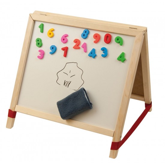 Tabla de scris mica 2 in 1, cu accesorii - lemn natur, pentru copii