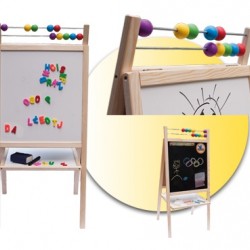 Tabla mare 2 in 1, de scris cu marker si creta, cu suport, picioare si accesorii, pentru copii - lemn natur